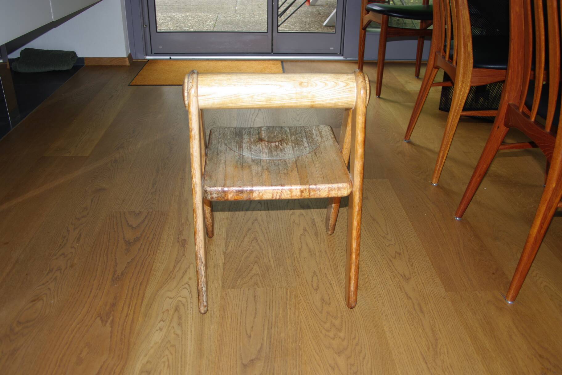 Rare vintage children's chair in solid pine by pierre grosjean 1970