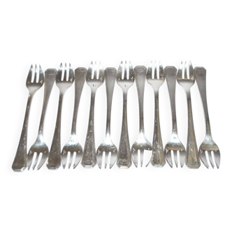 Christofle lot de 12 fourchettes à huitre en métal argenté américa par luc lanel 1930