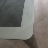 Dining table in chromed steel and smoked glass slab in 1969