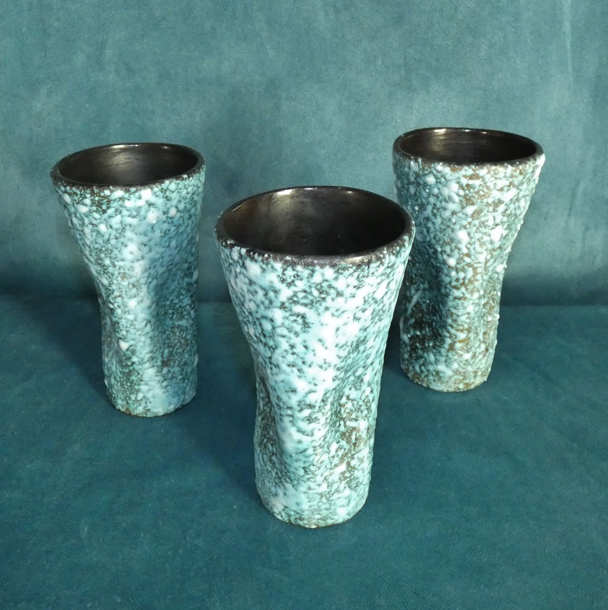 3 vases Ceramic Modernist Turquoise Free Form Nissy Annecy circa 1950