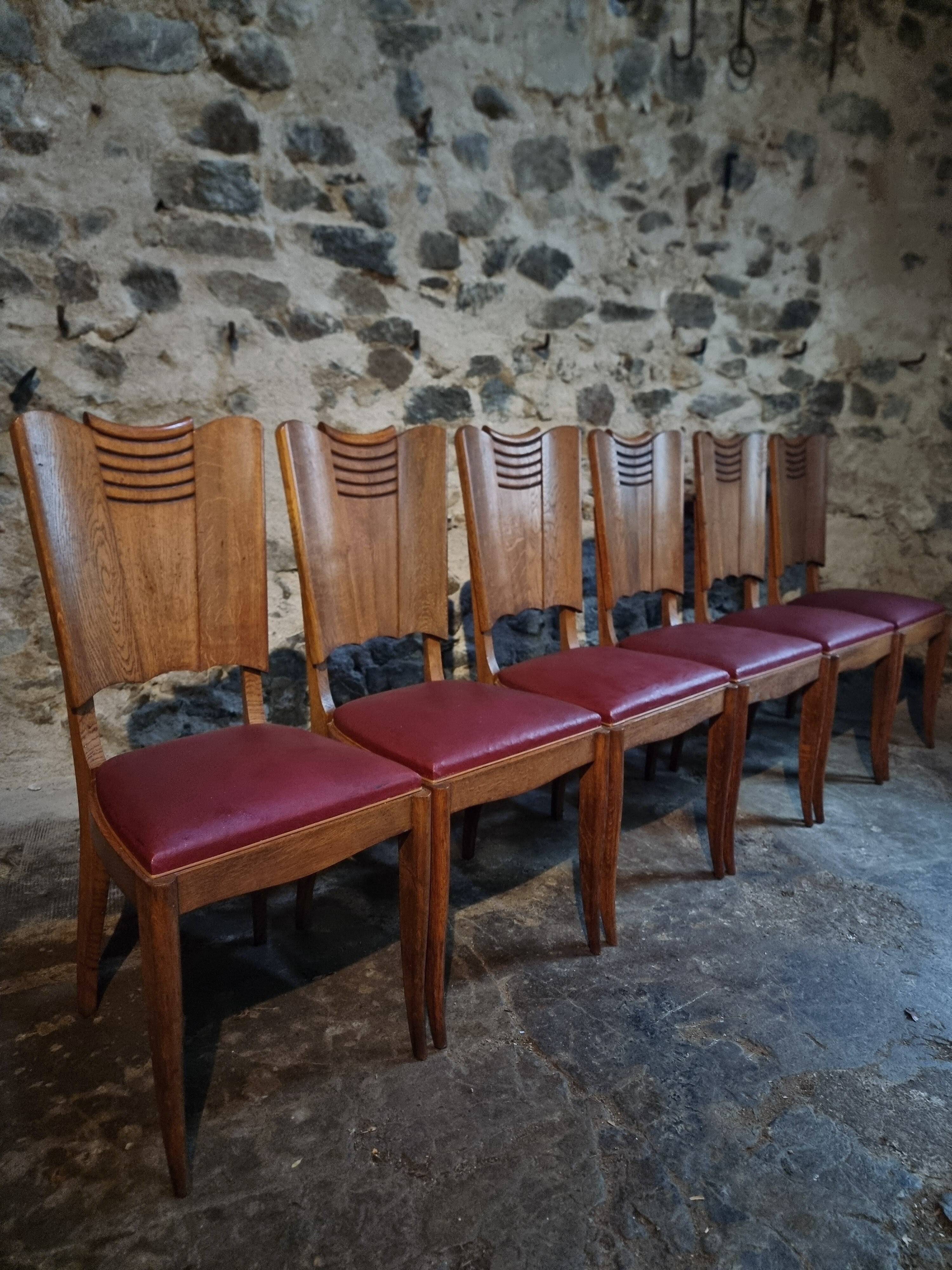 Art Deco dining chairs in French oak – set of 6, 1930s