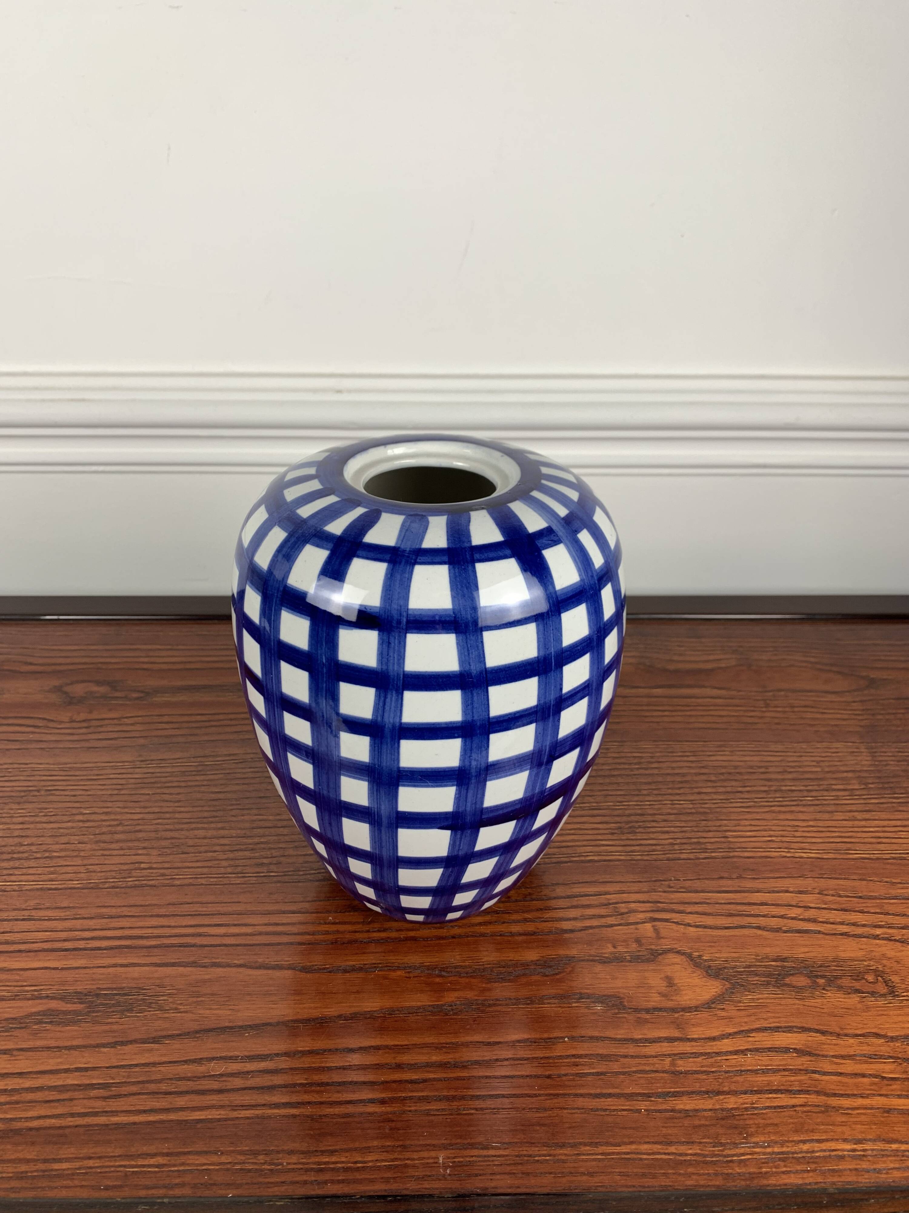 Hand painted blue & white ceramic vase