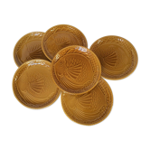 Set of 6 fish plates Gien amber ochre ceramic 1960s