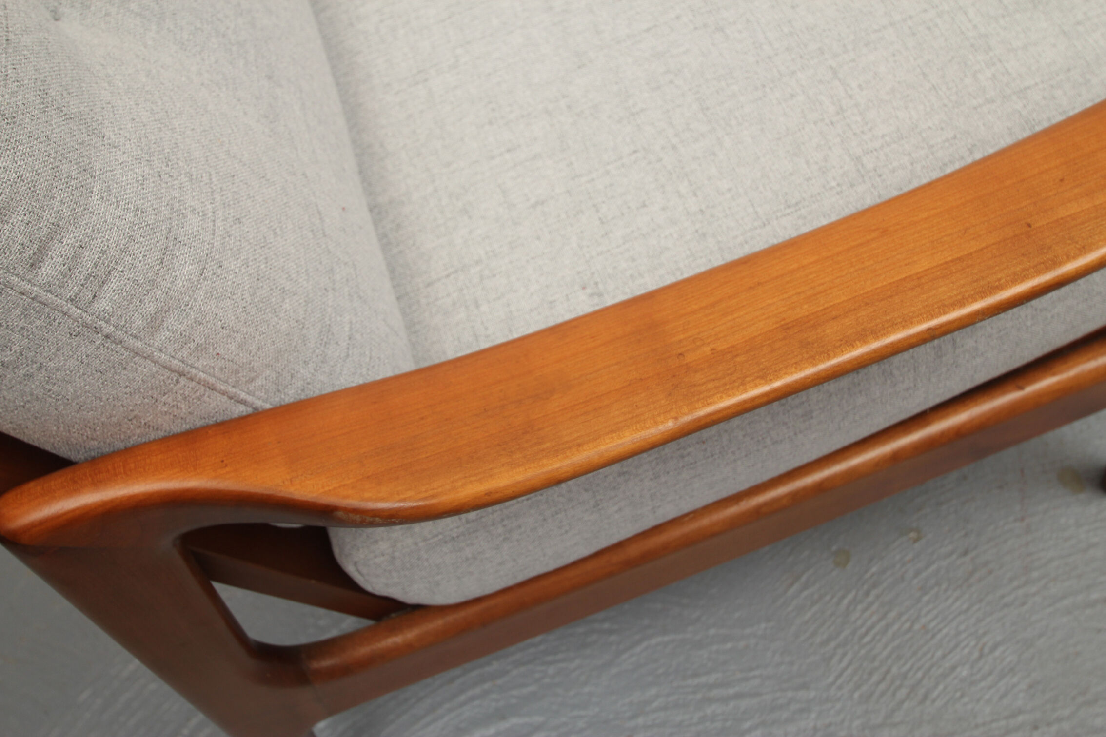 1960s armchair in cherrywood, light grey with green cushion