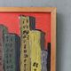 Mid-Century Modern Swedish "Skyline" Vintage Framed Cityscape Oil Painting