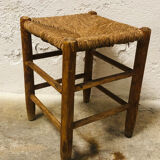 Tabouret bas ancien paillé