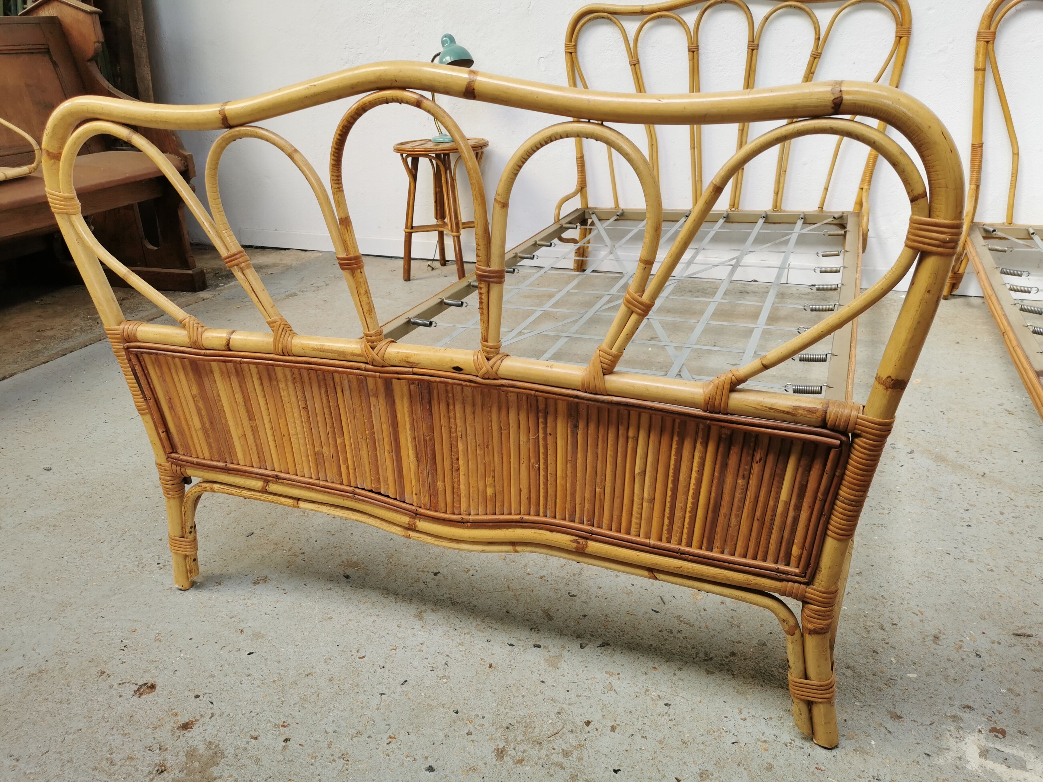 Pair of vintage rattan beds