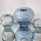 Holmegaard set of 3 round blue vases designed by Per Lutken
