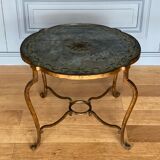 Gueridon 1940 french work ironwork doree plateau eglomise