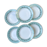 6 assiettes creuses st amand céranord modèle picardie en faïence blanche verte dorée