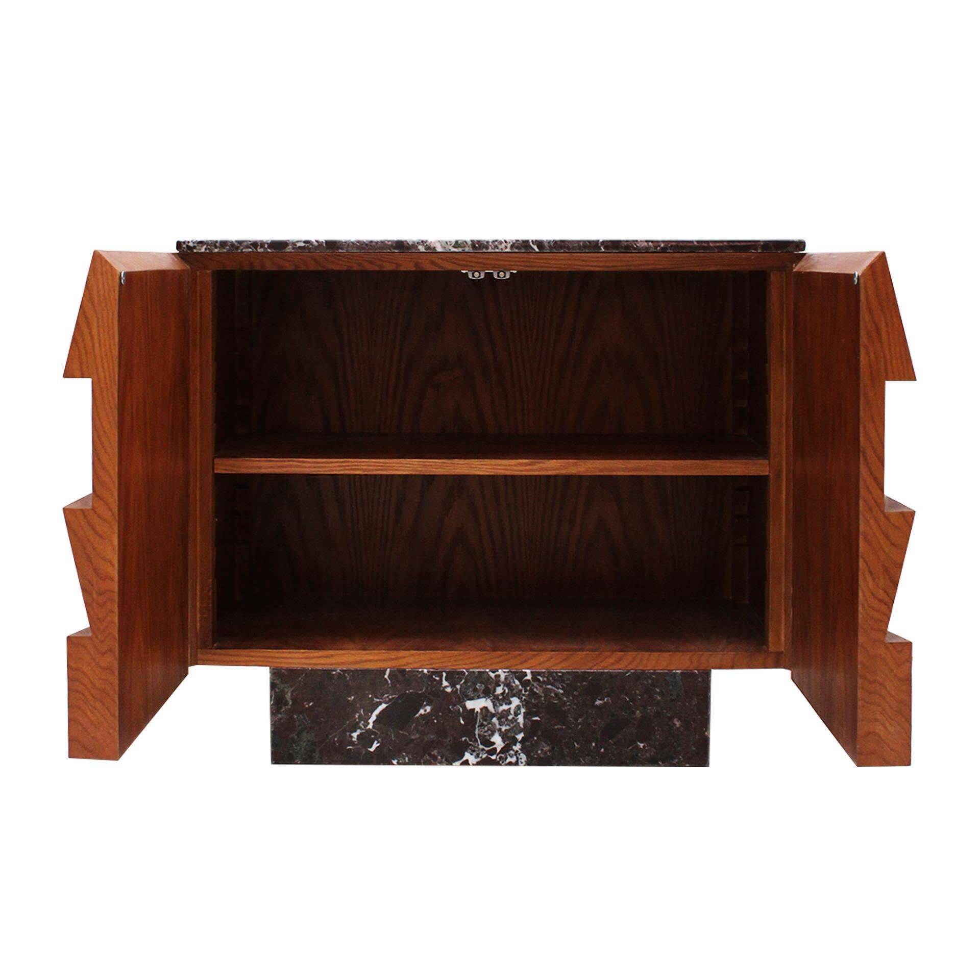 Contemporary Modern Pair of Sideboards in Wood and Burgundy Marble Top, Italy