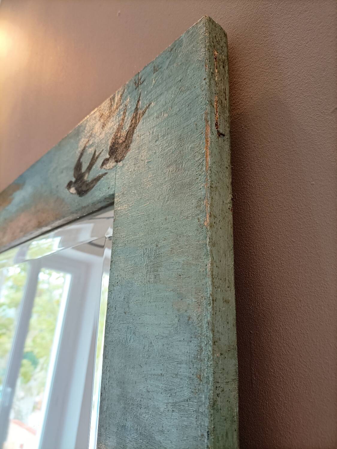 Wood paint on beveled mirror