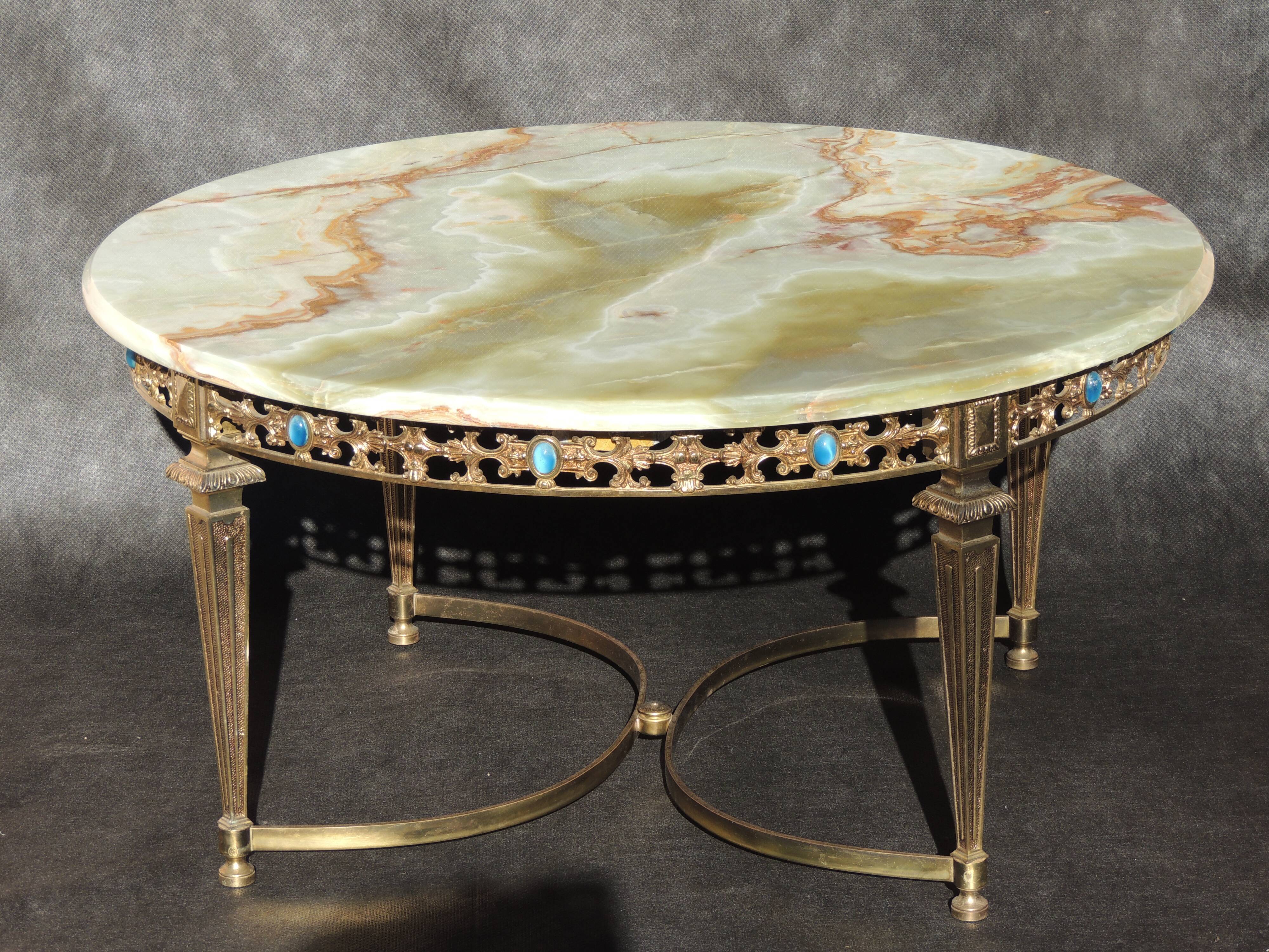 Table basse rode de salon marbre onyx et bronze
