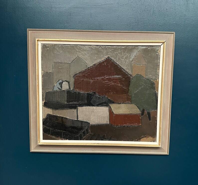 Large Original Swedish Oil on Canvas – “Bangård” by Fred Andersson – Signed – Vintage & Framed – 80 × 69 cm (31.5" × 27.2")