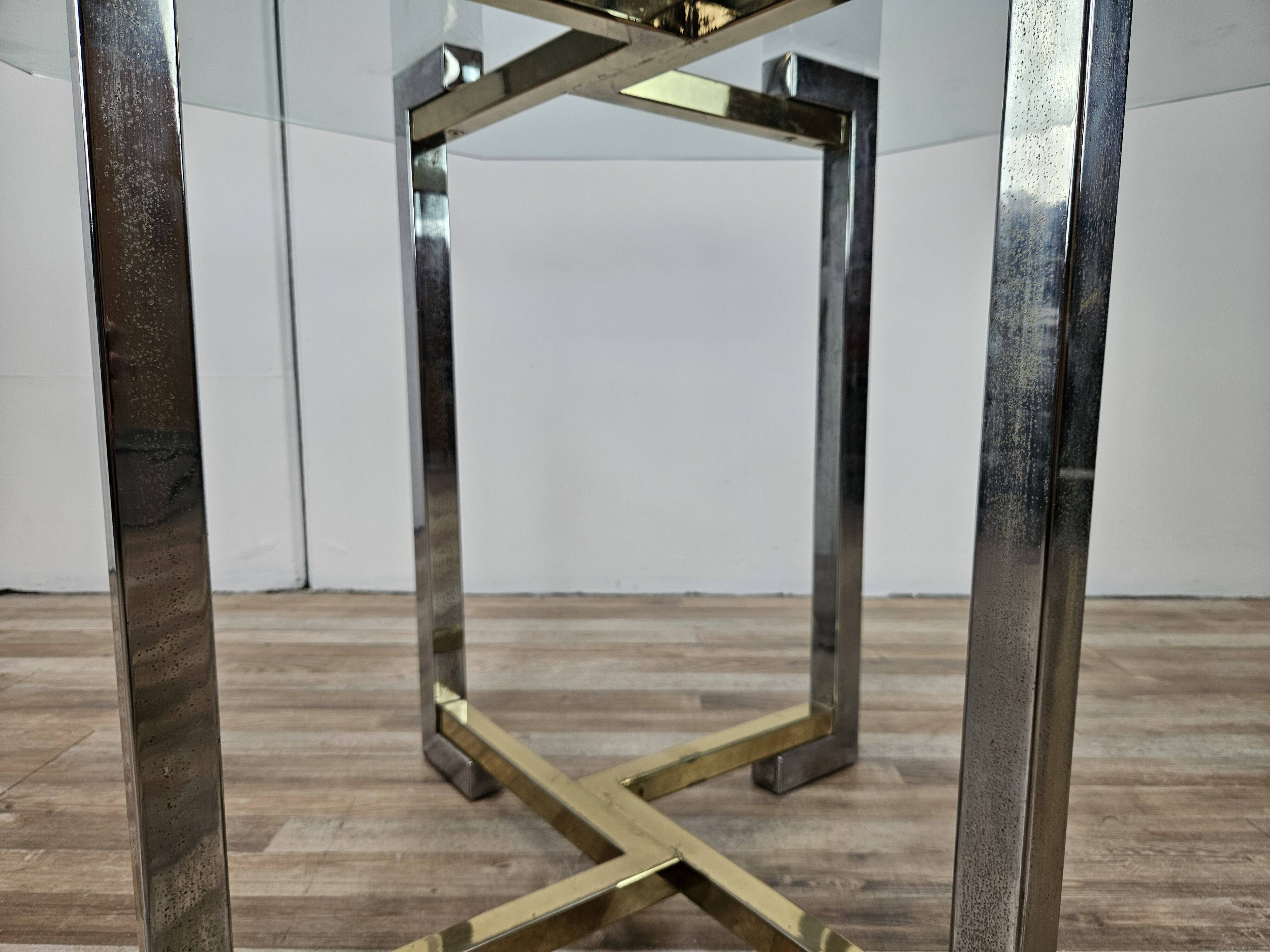 Regency Table in Chromed Metal and Brass with Hexagonal Glass Top