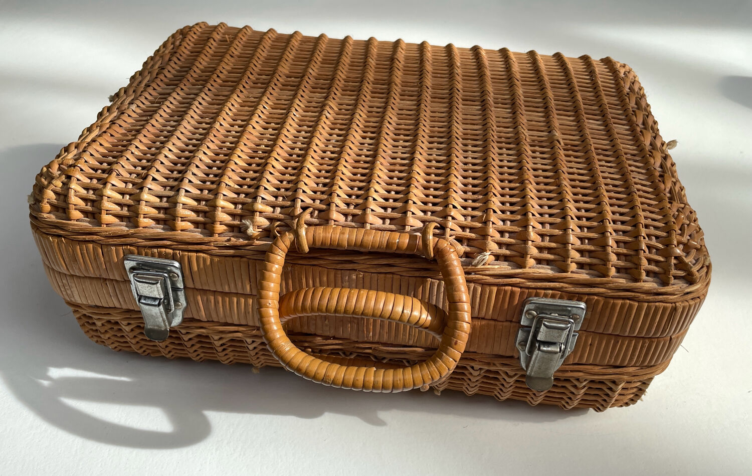 Small vintage rattan suitcase, bohemian spirit, 1960s-70s.
