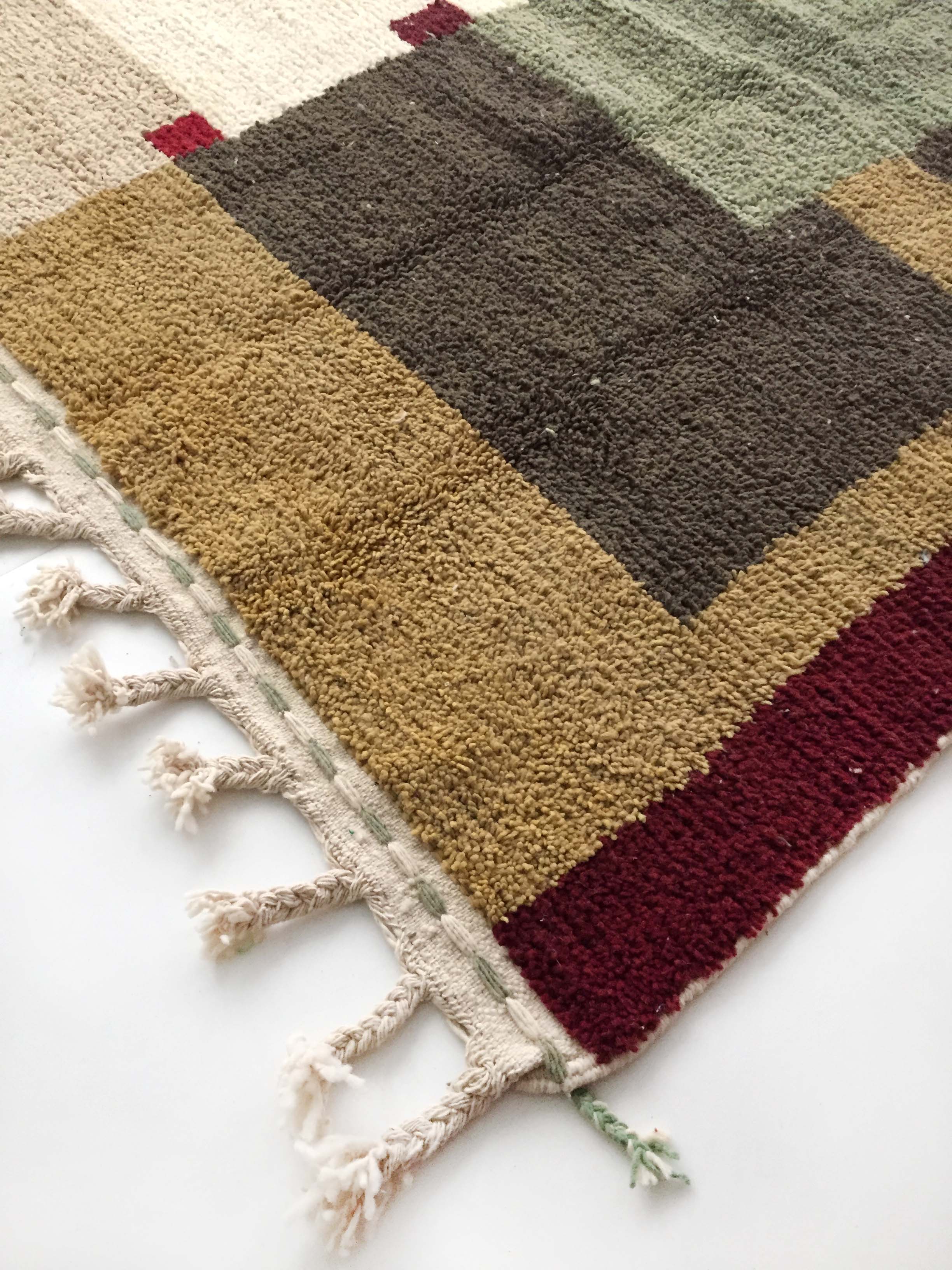 Moroccan Berber boujaad ecru carpet with colorful patterns 255x175cm