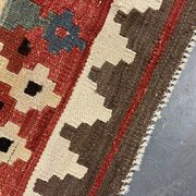 Handwoven Wool Kilim Rug, Modern Geometric Flatweave Carpet 180 x 119 cm
