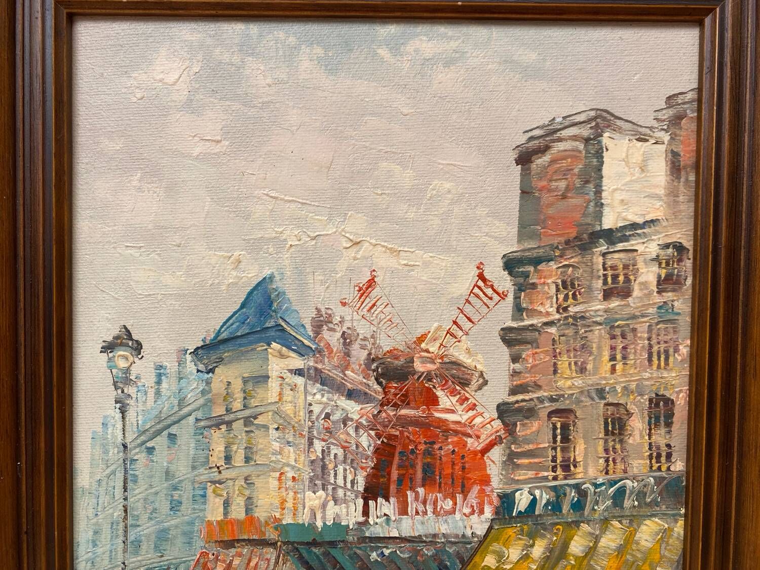 Old painting caroline burnett view paris moulin rouge oil on canvas