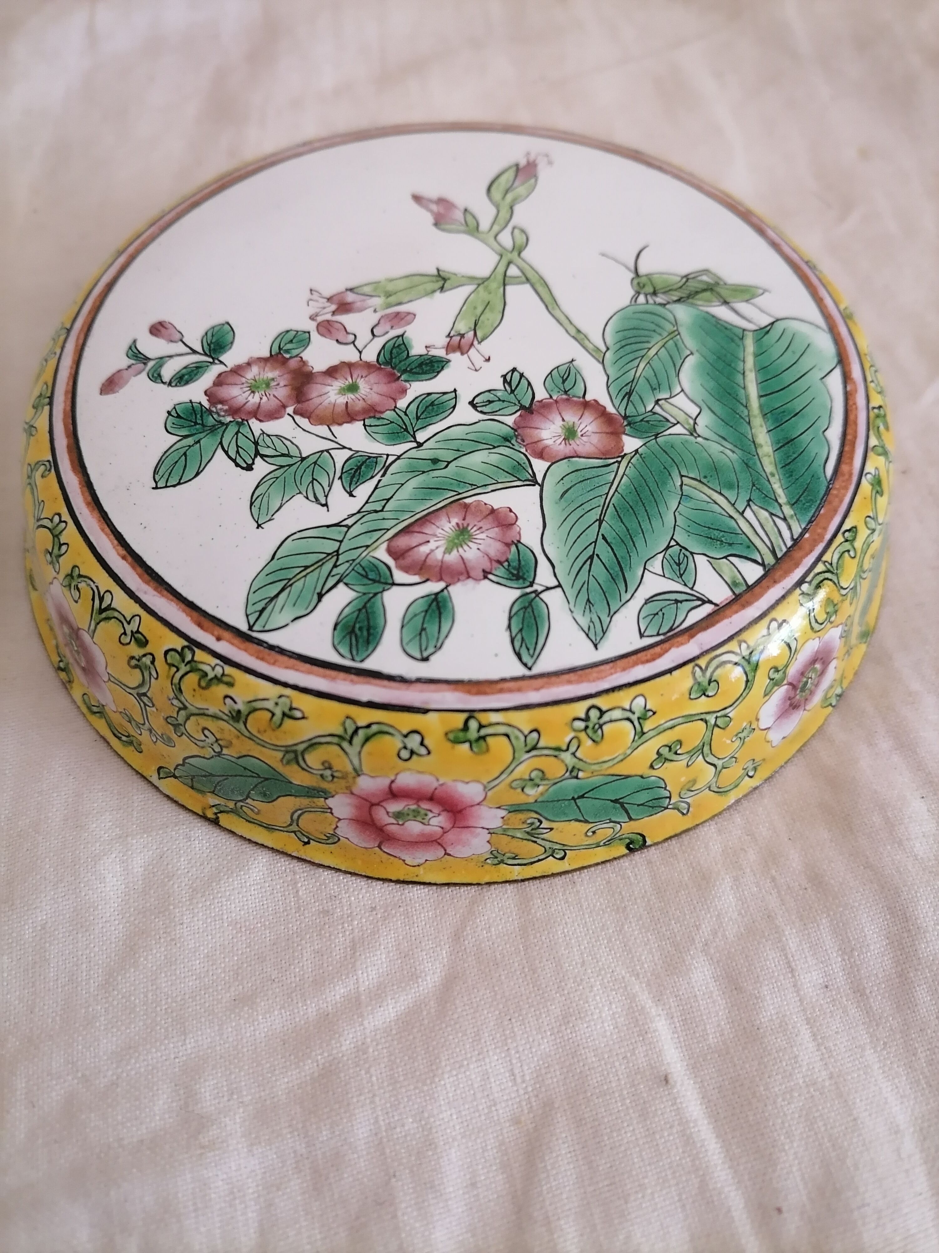 Old Chinese enamelled copper box.