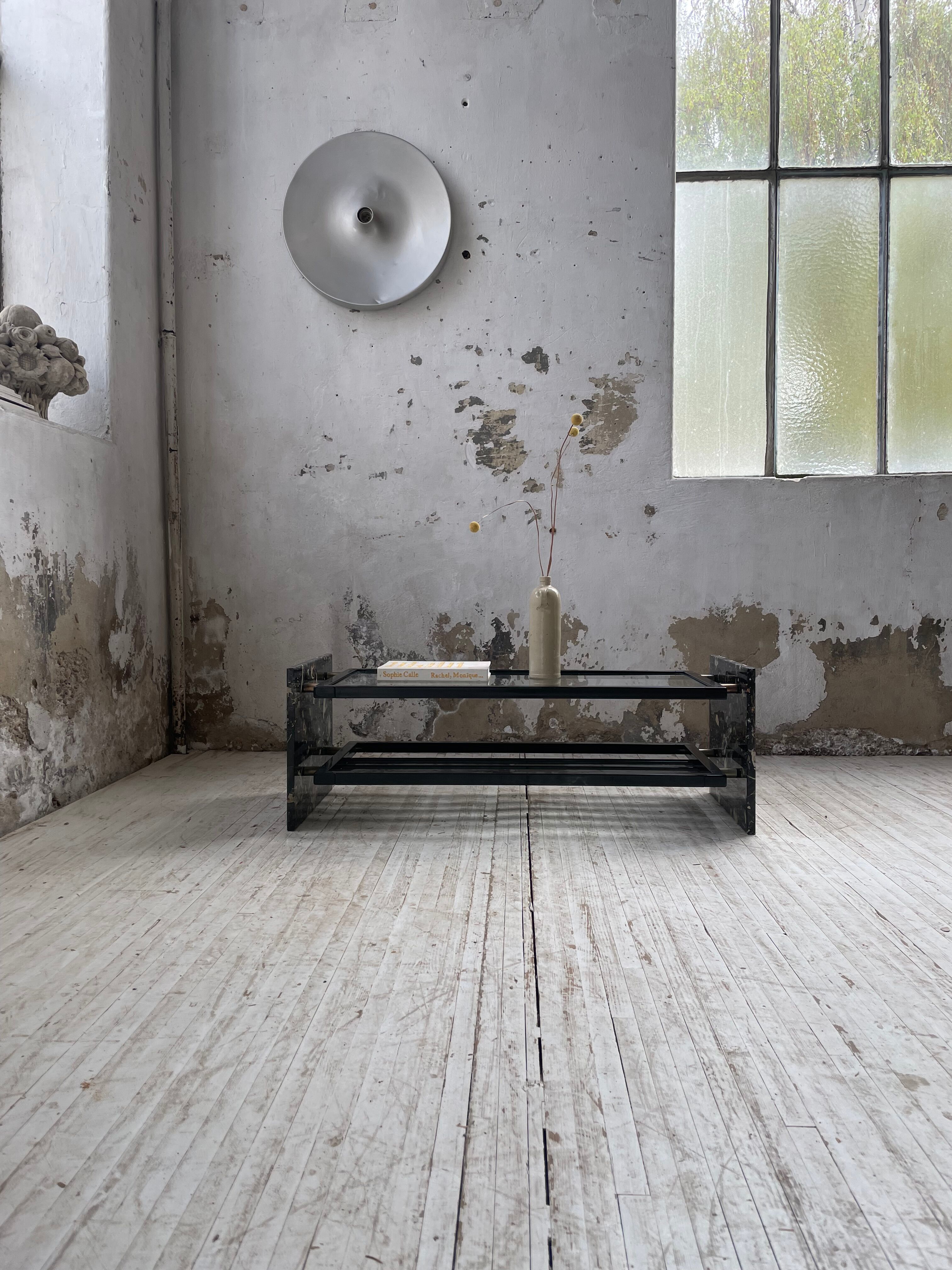 Coffee table year 80 Italian marble and glass