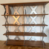 Designer shelf in solid oak and signed aluminium.