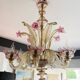 Venetian glass chandelier with pink and gold floral decoration – 6 lights