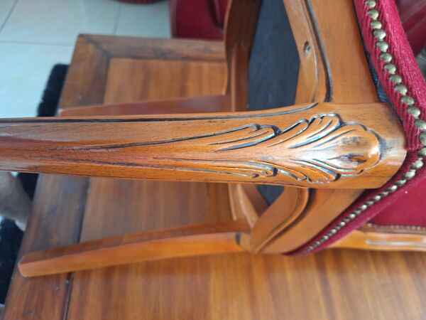 superbe ensemble de (8/10)chaises Louis XV merisier massif velours bordeaux