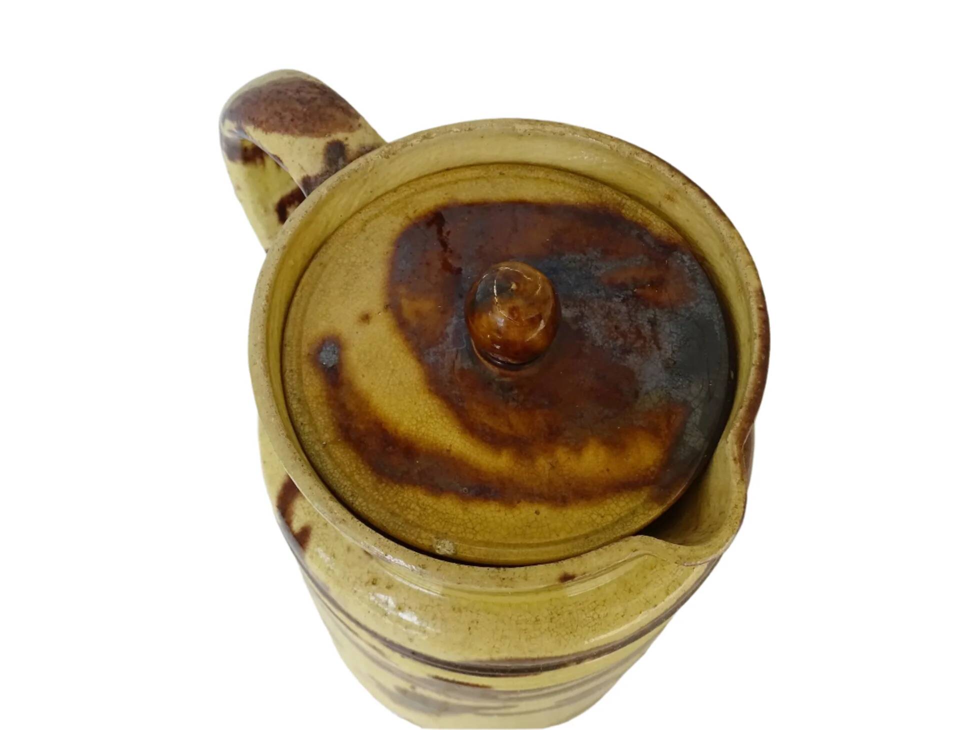 Pichet ancien en céramique française avec couvercle, provenant de Dieulefit