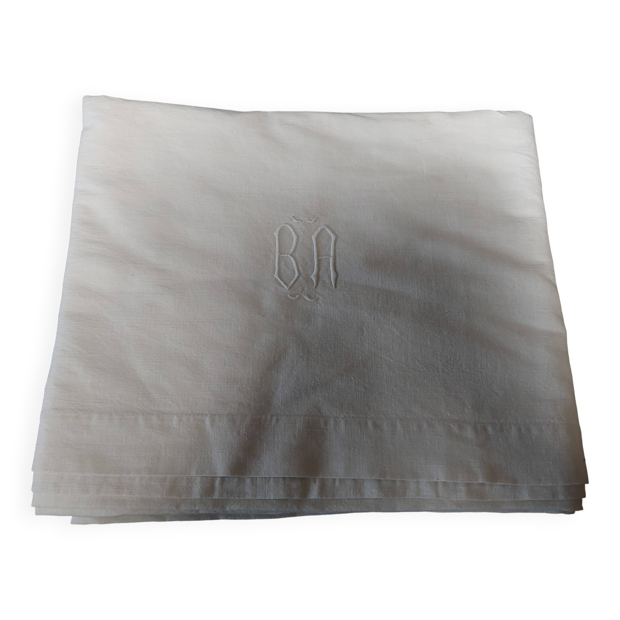 Antique linen cotton mixed sheet monogram BA 220 X 290 cm