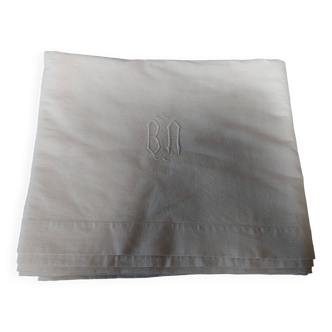 Antique linen cotton mixed sheet monogram BA 220 X 290 cm