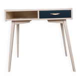 Mid-Century desk/console in dark blue and beige painted wood – Hungarian design from the 1960s.