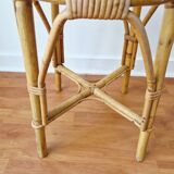 Vintage rattan stool in retro bohemian style - 1950s/1960s -