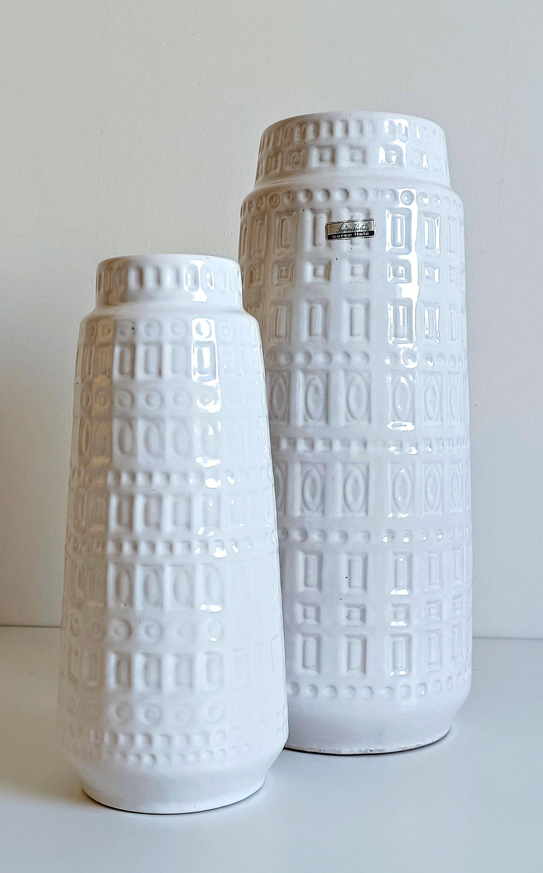 Mid-Century White Glazed West Germany Large Ceramic Vases by Scheurich, 1950s