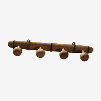 Porte manteaux vintage bois bambou quatre patères