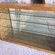 Large pharmacy wall display case in light oak - vintage 1960