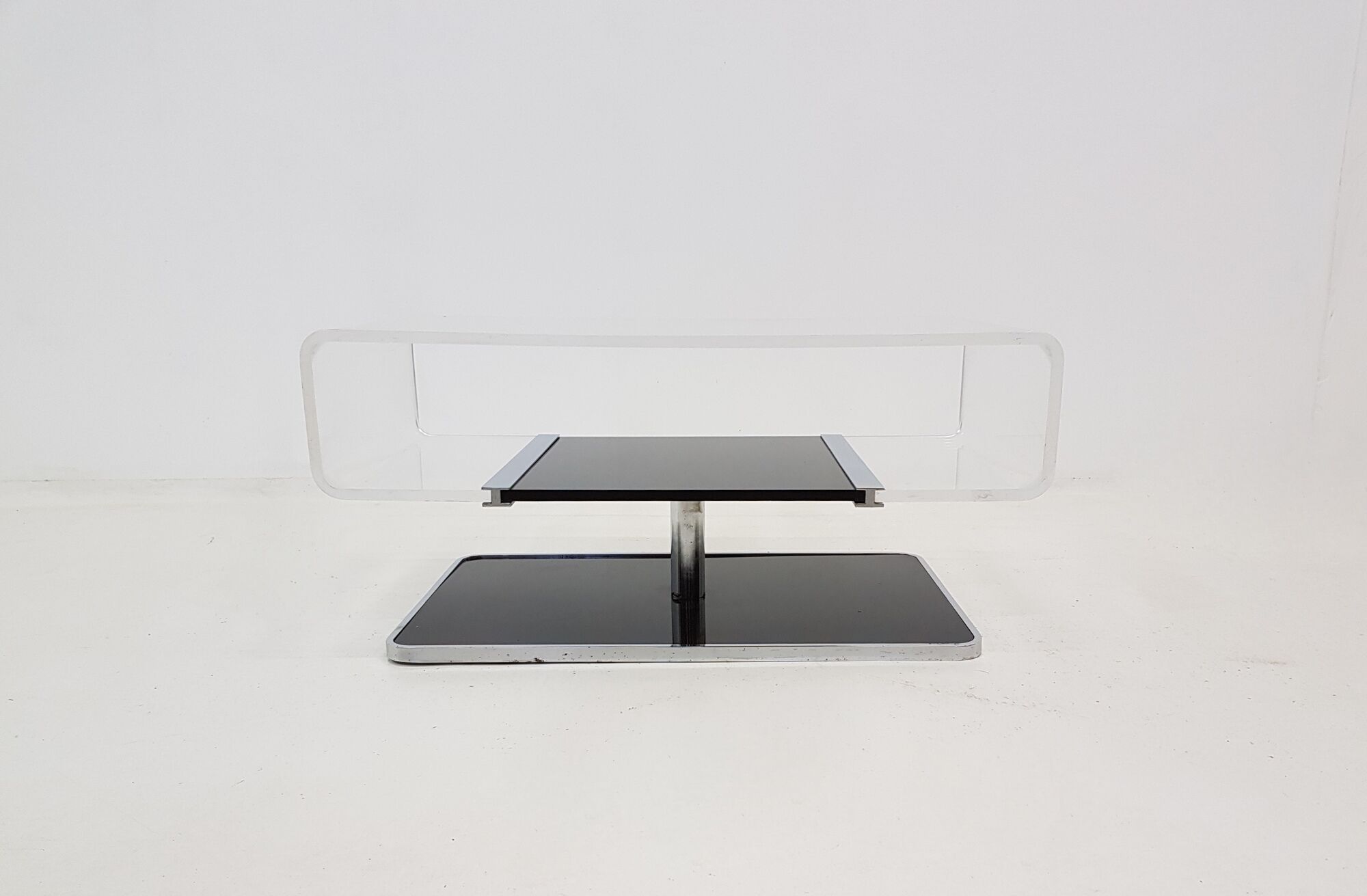 TV cabinet or coffee table - acrylic and Chrome - Michel Dumas - 70s