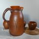 Pitcher & ceramic and leather glass set by Artesania Raymon, Spain 1950