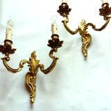 Pair of Heavy, French, Gold Bronze 2 Arm Wall Lights. Ornate Rococo/ Baroque/ Louis XV Style Sconces