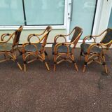 4 Fauteuil Boho chic 2 tons en Rotin, café bistro Vintage