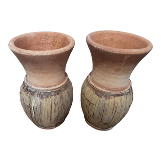 2 pots grès et bambou