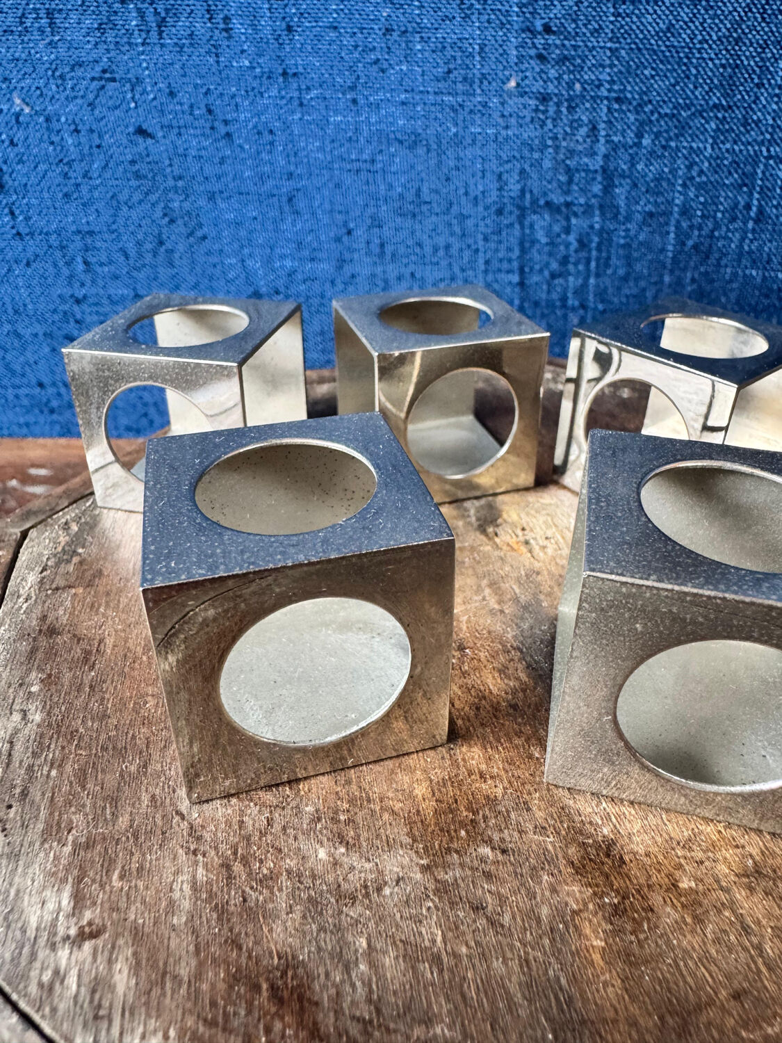 Set of 6 minimalist chrome steel candle holders from the 70s.