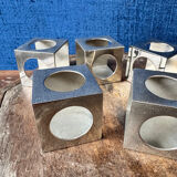 Set of 6 minimalist chrome steel candle holders from the 70s.
