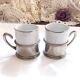 Duo Italian Porcelain Cups with Vintage Monopoly Pewter Holder