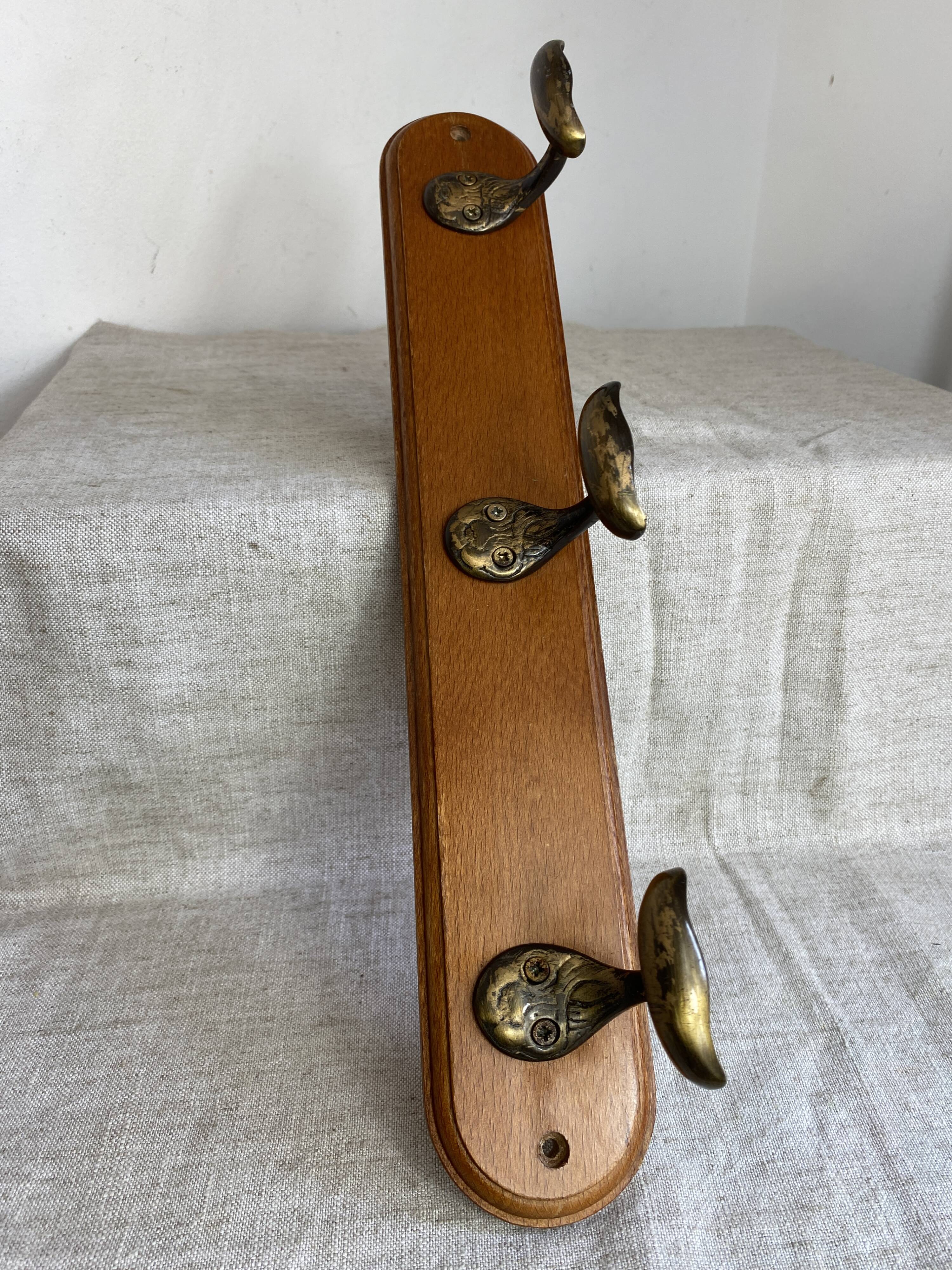 Oak and brass wall hook