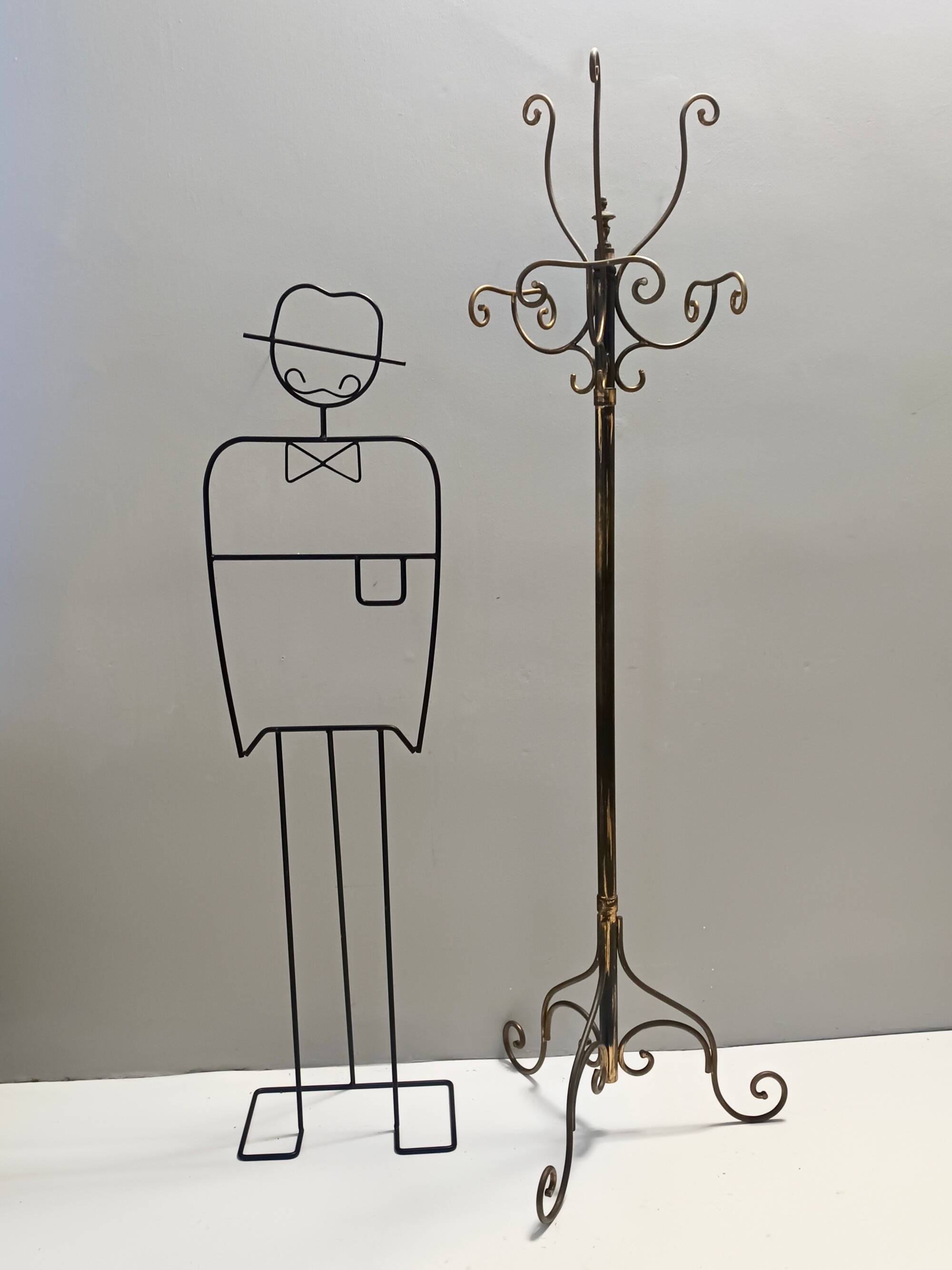 Brass Iron Hat and Coat Rack by Meazza in the Style of Piero Fornasetti, It