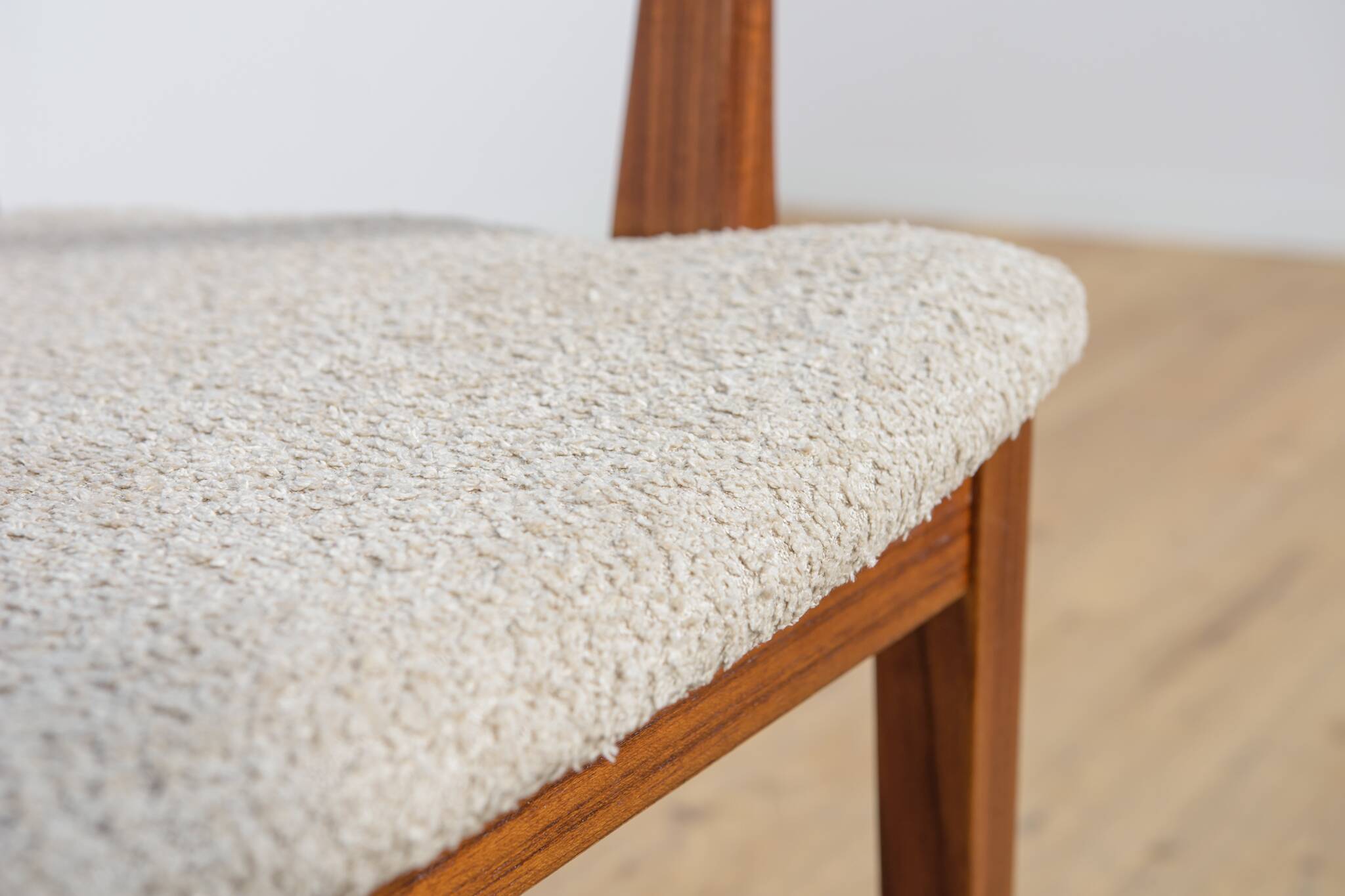 Mid-century teak and fabric dining chairs by Leslie Dandy for G-Plan.