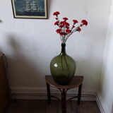 Gueridon en demi-lune vintage en rotin et cannage sur bois