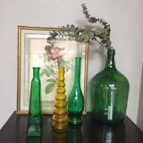 Series of 3 green and yellow glass vases