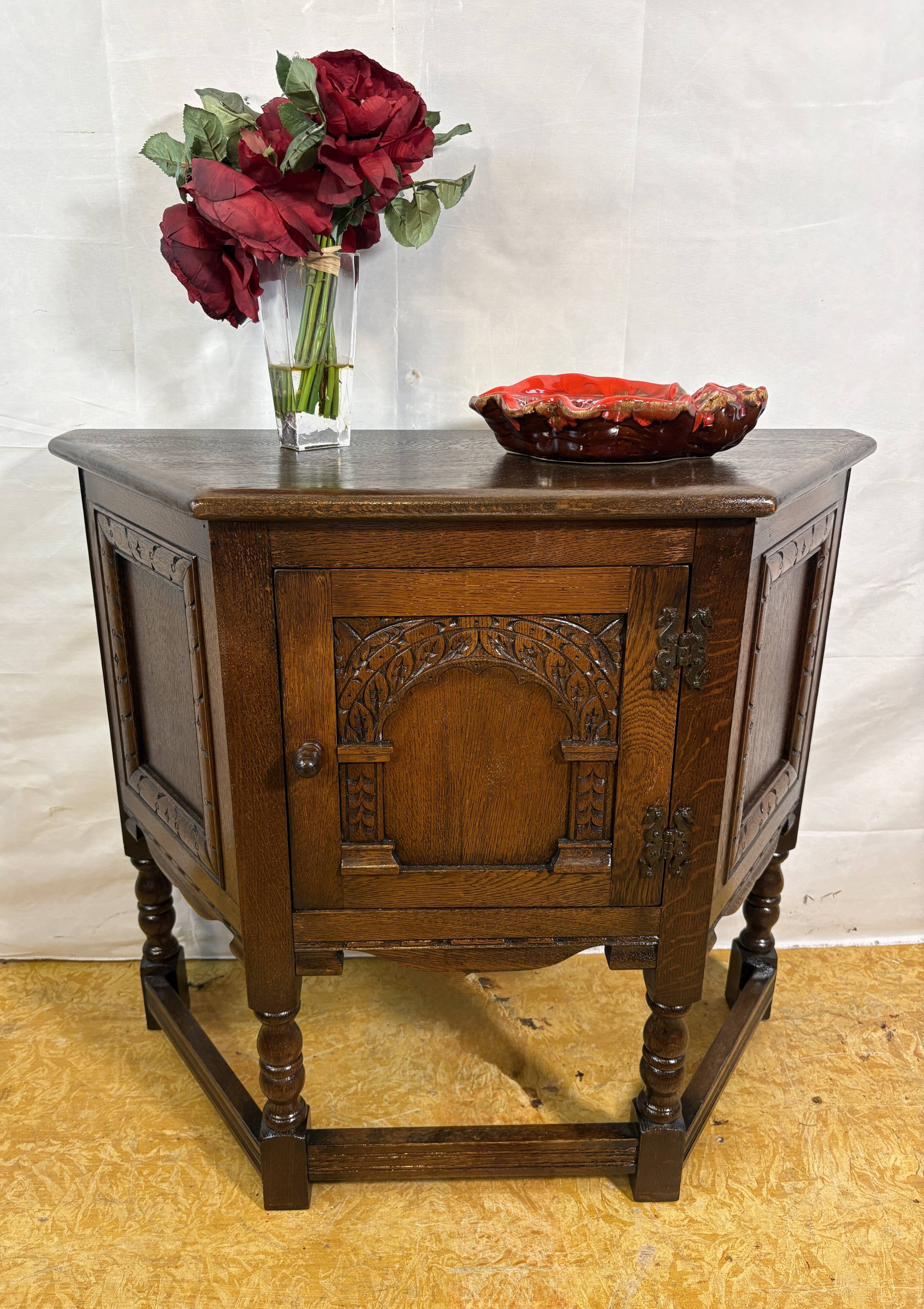 Vintage Old Charm Furniture Canted Side Cabinet English Country House  1970